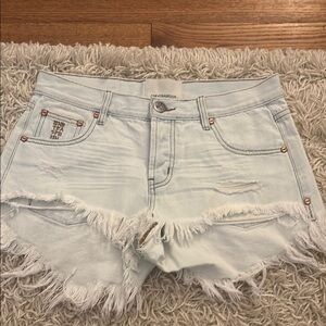 One Teaspoon Blue Distressed Jean Shorts